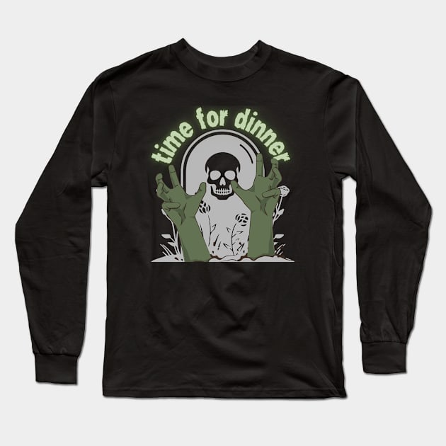 Time for dinner zombie grave tombstone Long Sleeve T-Shirt by Frolic and Larks